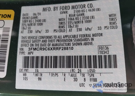 2024 Ford Bronco Sport Outer Banks from USA, damaged, VIN 3FMCR9C6XRRF28810